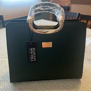 Badgley Mischka Dark Green Satchel with Gold Accents